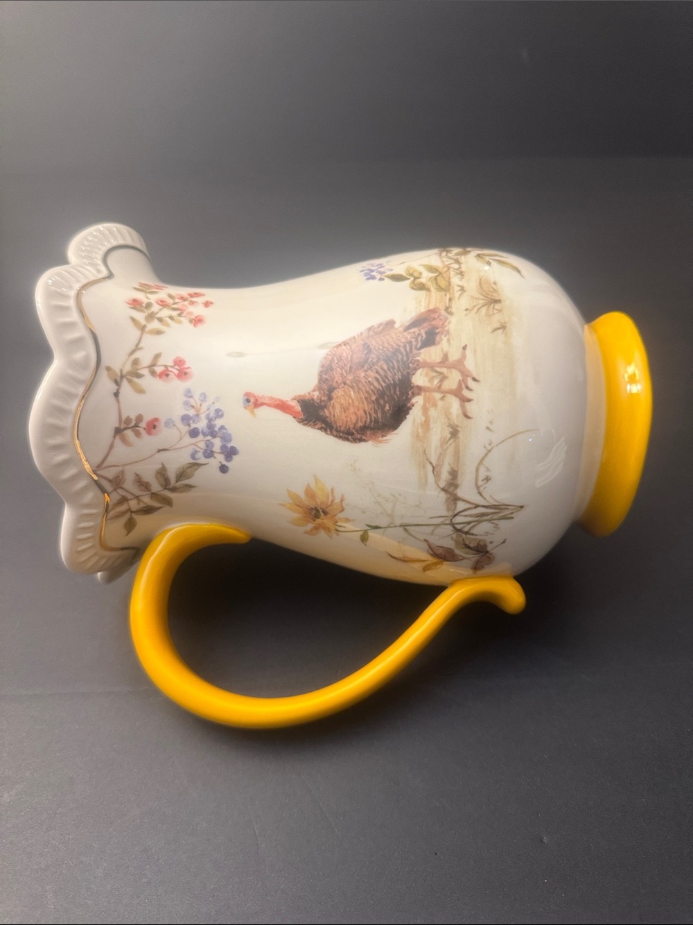 NWOT POTTER'S STUDIO Thanksgiving Pitcher with Turkey/Leaves - Metallic Accent - Picture 9 of 10